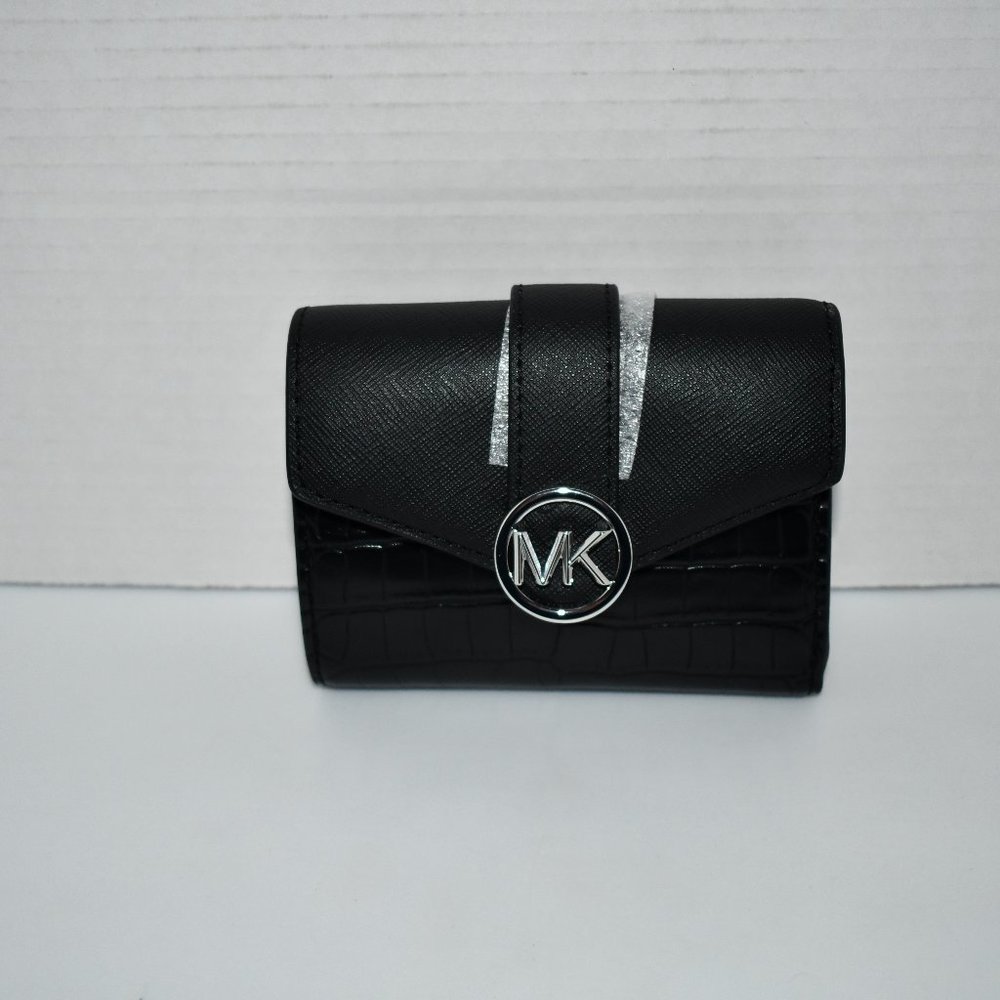 Michael Kors  Carmen MED Crocodile Tri-Fold Envelope Wallet in Black #35H3SNMF6I